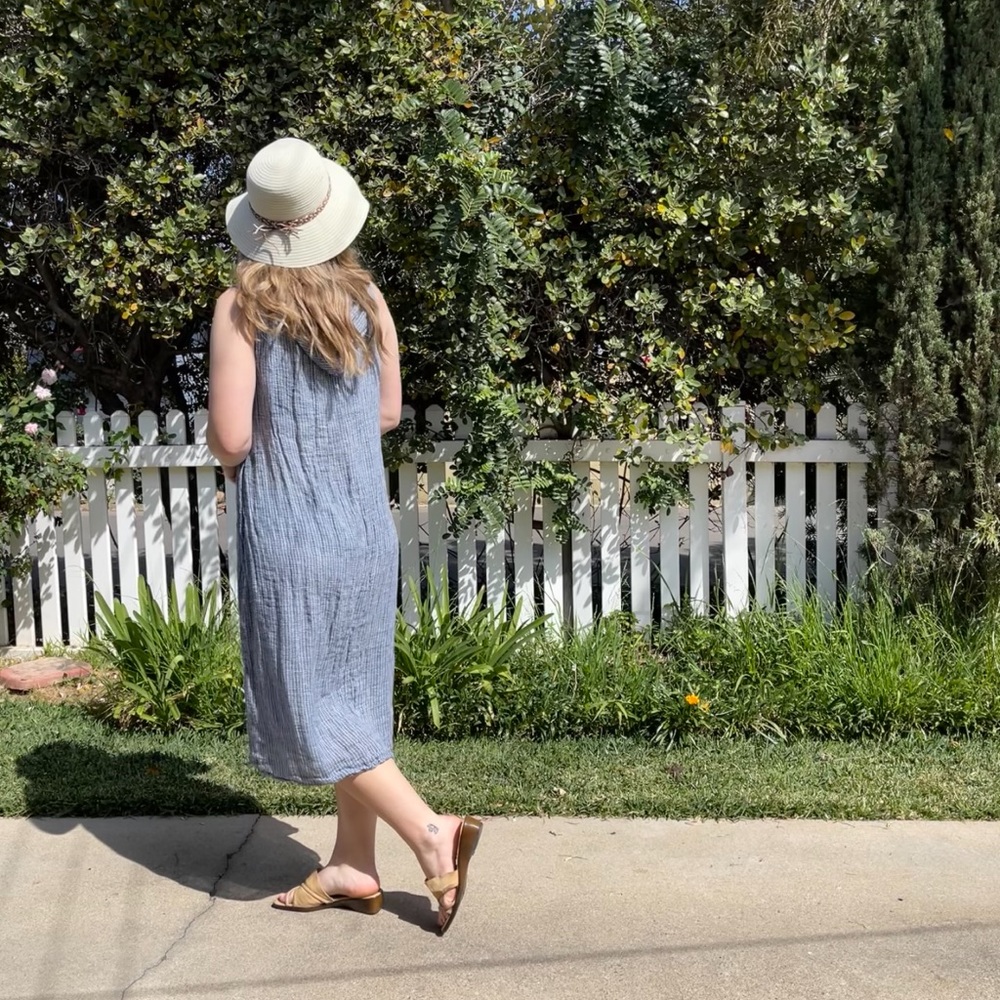 Flax Linen Summery Blue Dress Coverup with Hood